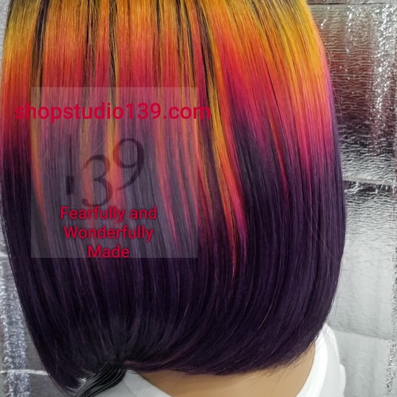 Human hair orange ombre lace front Bob wig - Picture 5 of 5